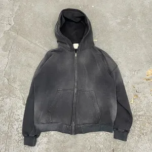 Sudadera con capucha personalizada con cremallera, 100% algodón, estilo vintage, lavado ácido, corte cropped, 2026 - Product Image 2