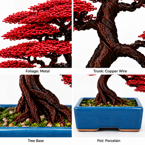 Arbre Bonsaï en fil métallique fait main en gros dans un pot en porcelaine pour la décoration intérieure et les cadeaux d'entreprise - Product Image 2