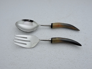 salad serving spoon fork stainless steel resin handle <b>utensil</b> <b>set</b> for food presentation hotel restaurant distributor OEM - Product Image 2