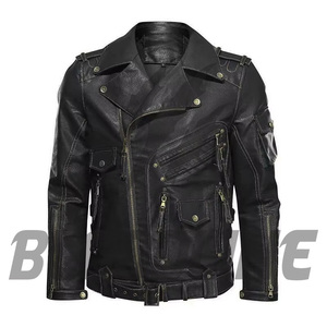 Men's Black PU <b>Leather</b> Moto <b>Jacket</b> Turn-down Collar Zipper Closure Slim Fit Autumn <b>Winter</b> Wear - Product Image 5
