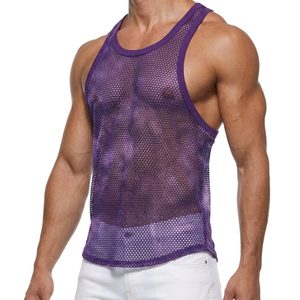 OEM Custom Casual Strength Training Yoga Running Gym Workout Lightweight 100% Cotton <b>Mesh</b> Square Collar Breathable Tank <b>Tops</b> Men - Product Image 3
