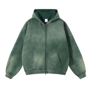 Unisex <b>Oversized</b> Boxy Hooded Zip-Up Sweatshirt Solid Green Cotton French Terry Casual Autumn Wear Pocket Design Breathable Fit - Product Image 5
