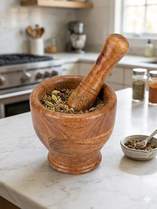 Ensemble mortier et pilon manuel en bois, fait main, pour broyer les herbes et les épices, outil de cuisine pour broyer les herbes, les épices et l'ail - Product Image 4