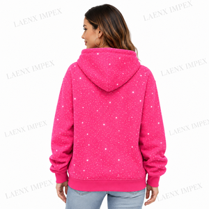 Sweat à capuche zippé rose pour femme avec strass, style personnalisé, sweat-shirt à capuche entièrement zippé, streetwear décontracté, sweat à capuche tendance - Product Image 4
