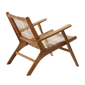Fauteuil de jardin en bois de style mid-century modern, mobilier d'extérieur, une place, dossier tressé, fabrication en Indonésie - Product Image 4