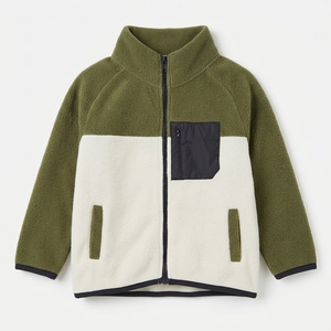 Veste en polaire pour homme, couleur olive, col montant, fermeture éclair, épaisse et confortable - Product Image 1