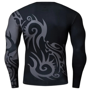 Men's Long Sleeve <b>Rash</b> <b>Guard</b> Black Tribal Dragon Print Quick Dry Polyester Compression Shirt for Water Sports <b>BJJ</b> - Product Image 1