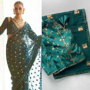 Indian Boutique Stylish Fancy <b>Saree</b> Soft Georgette fabric Designer Exclusive sari <b>Blouse</b> Fancy Ethnic wear Latest Trendy <b>Blouse</b> - Product Image 5