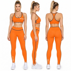 Conjunto de 2 piezas de yoga para mujer: Sujetador deportivo tipo racerback y leggings de longitud completa con logo impreso para gimnasio y entrenamiento - Product Image 5