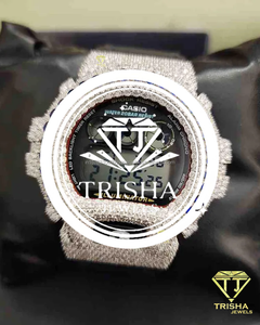 Reloj Digital de Lujo con Diamantes Moissanite VVS, Plata de Ley 925 con Bisel de Piedra Azul, Estilo Hip Hop - Product Image 3