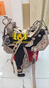 Selle de cheval western en cuir véritable de haute qualité, siège en cuir de vachette noir suédé, gravure florale, outillage artisanal, portable, logo personnalisé - Product Image 2
