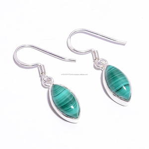 Malaquita-pendientes de piedras preciosas con forma de marquesa, joyería fina, hecha a mano, de malaquita verde - Product Image 2