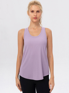 Women Ribbed Tank <b>Top</b> Sleeveless Crew Neck Solid Color Breathable Loose Fit All Seasons Orange Polyester <b>Top</b> - Product Image 5