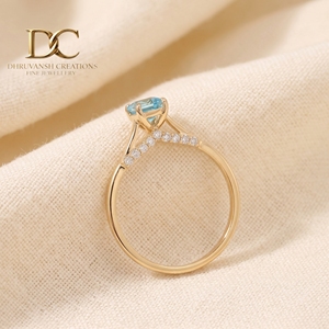 Bijoux de luxe certifiés IGI pour femmes, bague de fiançailles en or jaune massif 14 carats, diamant cultivé en laboratoire et Yag Paraiba bleu cultivé en laboratoire - Product Image 6
