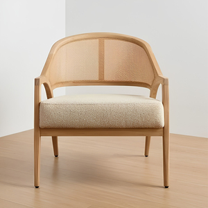 Fauteuil de salle à manger en teck massif naturel, dossier en rotin, assise rembourrée, design scandinave contemporain, écologique, pour la maison, le bureau, le parc - Product Image 3
