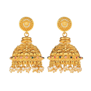 Bridal Matte Jhumka Stud <b>Earrings</b> with <b>Pearl</b> <b>and</b> <b>Diamond</b> for Wedding Party Gift - Product Image 2