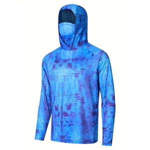 Camisa de Pesca para Hombre, Ligera, con Estampado de Camuflaje Azul, Personalizada, de Secado Rápido, Transpirable, con Capucha, Protección UPF 50, Poliéster de Alto Rendimiento - Product Image 1