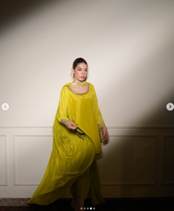 Women's Yellow Embroidered Silk <b>Kurta</b> Loose Fit Midi Traditional <b>Indian</b> Pakistani Party Wear - Product Image 2