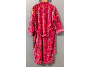Luxury Printed Knitted Velvet Cotton Thick Long Autumn Winter <b>Kimono</b> Robe <b>Jackets</b> Bridesmaid Bathrobe Women Dressing Gown Pink - Product Image 2
