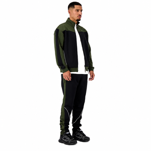Ensemble de survêtement zippé color block pour homme, manches longues, col montant, pantalon de jogging décontracté, respirant, en polyester et coton, pour l'automne - Product Image 3