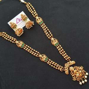 Temple Style Long Necklace Set with Hindu God Motif - Product Image 1