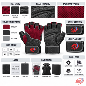 Unisex Premium Lightweight <b>Fingerless</b> Weightlifting <b>Gloves</b> Adjustable Wrist Strap Anti-Slip Grip Touchscreen Compatibility-OEM - Product Image 4