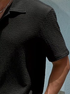 Men Breathable Casual Cuban Collar Shirt Short Sleeve Textured Summer Fashion Button <b>Down</b> OEM Wholesale - Product Image 2