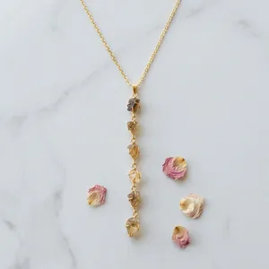 Gold Plated Zinc Brass Pendant Necklace Quartz Drops Bohemian Minimalist <b>Link</b> Chain Women's Daily Wear Jewelry Gift - Product Image 3