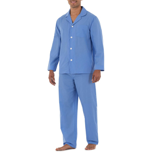 <b>Men's</b> Blue Long Sleeve <b>Pajama</b> <b>Set</b> 100% Cotton Knitted Solid Color Casual Sleepwear with Pocket Autumn Wear - Product Image 2