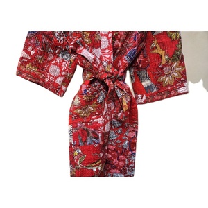 Kimono de algodón Kantha de retazos Vintage hecho a mano para mujer, ropa de descanso informal elegante de verano, hogar indio único 100% térmico - Product Image 5