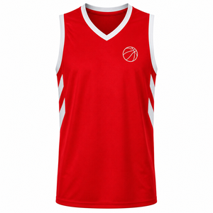 Custom Red Basketball Uniform Set V-Neck Sleeveless Jersey with Shorts Moisture Wicking Polyester Uniform for Adults - Product Image 4