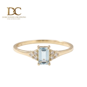 Anillo de Oro Amarillo Sólido de 14 Quilates con Diamante Cultivado en Laboratorio y Aguamarina, Joyería Fina Especial para Mujer - Product Image 1