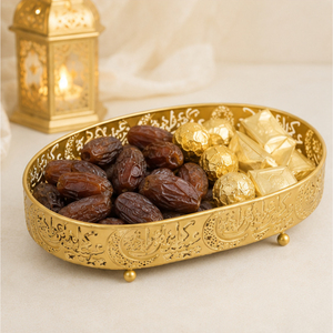 Luxury <b>Gold</b> Metal Ramadan <b>Serving</b> <b>Tray</b> Hollow Cutout Eid Mubarak Dessert Plate Middle Eastern Decorative Iron Candy Dates Server - Product Image 4