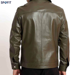 SPOFIT เสื้อแจ็คเก็ตหนังแท้สำหรับผู้ชาย ปกพับลงได้ ปิดด้วยซิป สีพื้น สวมใส่สบายๆ ในฤดูใบไม้ร่วงฤดูหนาว - Product Image 4