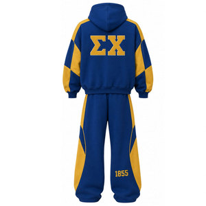 Ensemble de survêtement Sigma Chi noir et or avec lettres grecques, sweat à capuche et pantalon long, tenue sportive décontractée unisexe - Product Image 6