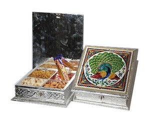 Oxidize Handcrafted Metal Peacock Design Meenakari Handcrafted Wood Gift <b>Box</b> <b>with</b> <b>Lid</b> <b>Decorative</b> Storage Case Gift <b>Box</b> - Product Image 6