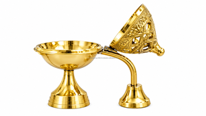 Brûleur d'encens en laiton MHQ TRADERS, petit encensoir Loban Dan ajouré et gravé avec couvercle et longue poignée, pour usage religieux, origine Delhi - Product Image 6