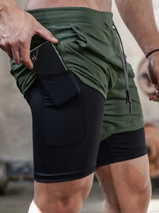 <b>Men's</b> Breathable Double Layer Athletic <b>Shorts</b> Stretch <b>Compression</b> Eco-Friendly Cotton Streetwear Drawstring Closure for Fitness - Product Image 4