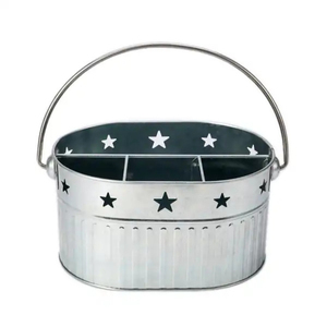 Galvanized Metal Utensil <b>Caddy</b> With Handle Rustic Farmhouse Kitchen Countertop Flatware Silverware Cutlery Holder Organizer - Product Image 3
