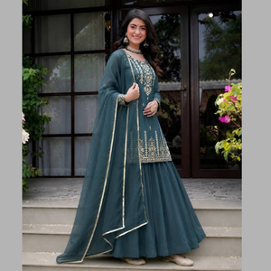 Designer Roman Cotton <b>Lehenga</b> Choli Set with Embroidered <b>Top</b> & Chanderi Silk Dupatta Wholesale Ethnic Wear by Aarika Textile - Product Image 1