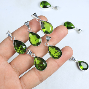 Best Selling <b>Peridot</b> Hydro Teardrop <b>Pendant</b> 925 Sterling Silver Plated Gemstone Jewelry Wholesale Handmade Statement Necklace - Product Image 2