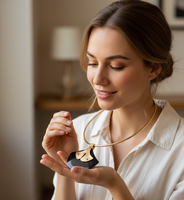 Collier ras du cou tendance pour femme avec pendentif en corne de buffle et laiton texturé - Bijoux de fiançailles faits à la main en Inde