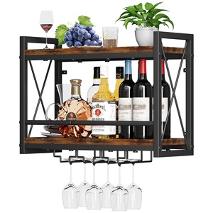 Industrial Acacia Wood Wall-<b>Mounted</b> Wine Rack - 10 Bottle Metal <b>Frame</b> Holder Wholesale - Product Image 3