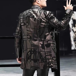 Disponible en Stock en cuir véritable veste hommes mi-longueur costume daim imprimé Trench manteau hiver mâle Slim Fit fermeture éclair - Product Image 6