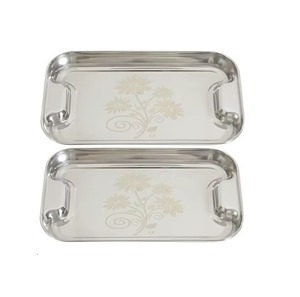 Bandeja metálica con acabado brillante para servicio de mesa, juego de bandejas de acero inoxidable de calidad hotelera, juego de 2 piezas - Product Image 1