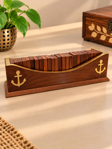 <b>Domino</b> <b>Set</b> Double Six Tiles with Brass Inlay Wooden Box - Product Image 2