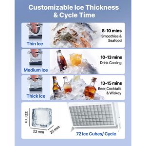 Attrezzatura di Refrigerazione per Cucine Commerciali, Macchina per il Ghiaccio in Acciaio Inox, Produzione 200 Libbre/24h, Capacità di Stoccaggio 50 Libbre - Product Image 4