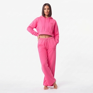 Hawk Eye Women's <b>Pink</b> Fleece Hoodie And Wide Leg Jogger <b>Set</b> Casual Two Piece <b>Tracksuit</b> Full Sleeve Loose Fit All Seasons - Product Image 2