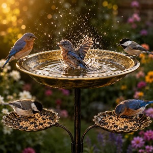 Bain d'oiseaux en cuivre avec plateaux d'alimentation, pour jardin extérieur, avec piquet, bol pour oiseaux en cuivre pur poli et bain d'oiseaux sauvages avec support - Product Image 5