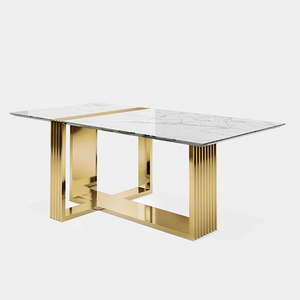 Rectanglur Dining Tables With <b>Marble</b> <b>Top</b> Luxury Dining Table 6 Seater Metal Dining Table With White <b>Marble</b> <b>Top</b> - Product Image 1